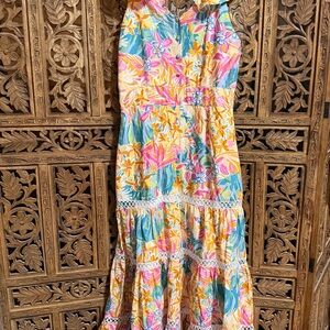 Floral Tiered Sundress in Pink, Yellow & Blue